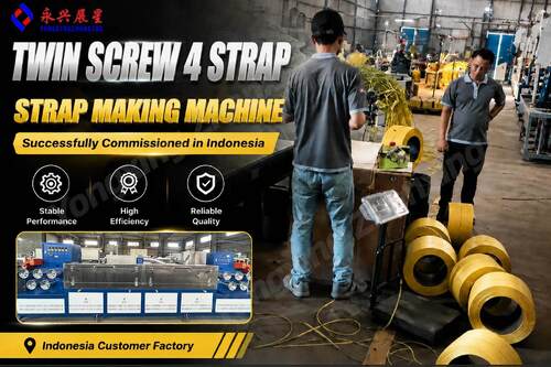 Ligne de production de sangles PP Twin Screw 4 mise en service avec succès en Indonésie